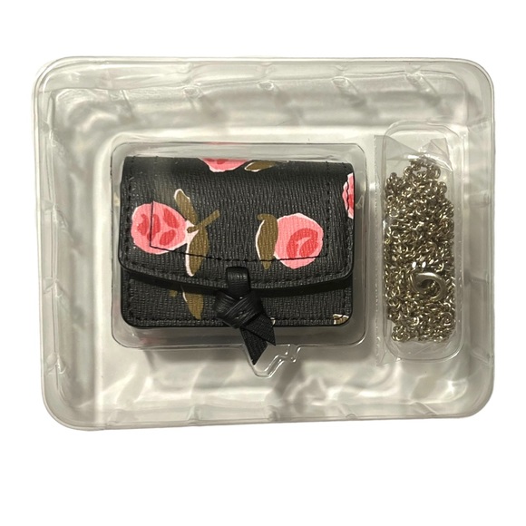 KATE SPADE Black Pink Floral Rose AirPod PRO Chain Crossbody Bag Case - Picture 13 of 14